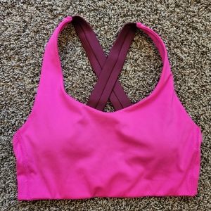 New Balance Pink Sports Bra with Burgundy Straps